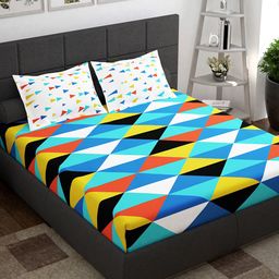 Story@home Blue White Floral Cotton 144 TC Queen Bedsheet With 2 Pillow Covers-picture-31