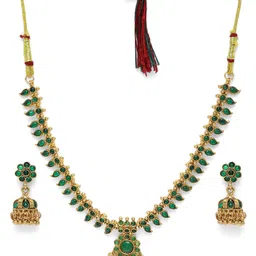 Peora Gold Plated Green Faux Kundan Studded Necklace & Jhumki Earring-picture-39