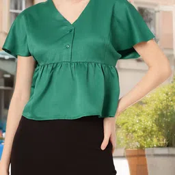 DressBerry Cute Glam Gathers Flutter Sleeve Back Tie-Up A-Line Top-image-5