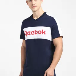 Reebok Men Navy Blue  White Pure Cotton Colourblocked Graphic Slim Fit Pure Cotton T-shirt-picture-35