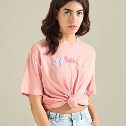 u.s. polo assn. women U.S. Polo Assn. Typography Printed Pure Cotton Oversized T-shirt-picture-45