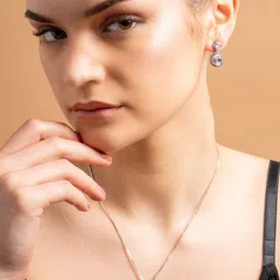 PANASH Silver-Plated Cubic Zirconia Stone Studded Pendant With Chain With Earrings-image-57