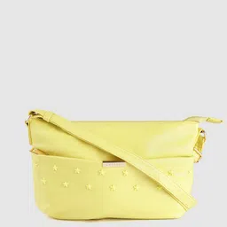 Caprese Women Yellow Solid Structured Sling Bag with Embellished Detail-picture-31