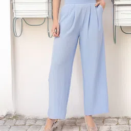 DressBerry Women Street Savvy Seersucker Textured Pleated High-Rise Parallel Trousers-image-86