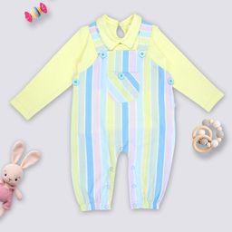 Moms Love Girls Yellow & Blue Pure Cotton Checked Dungaree with T-shirt & Head Band-picture-31