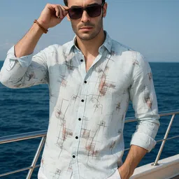 ALMATY David Comfort Abstract Printed Button-Down Collar Slim Fit Linen Shirt-picture-17