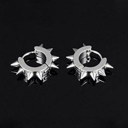 Yellow Chimes Silver-Toned Spiked Stainless Steel Hoop Earrings-picture-7