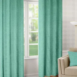 Raymond Home Teal 2 Pieces Abstract Woven Design Door Curtains image 1