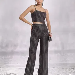 Tokyo Talkies Black Geometric Printed Shoulder Straps Top With Trouser-picture-38