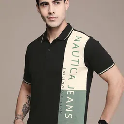 Nautica Colourblocked Polo Collar Pure Cotton Applique T-shirt-picture-24