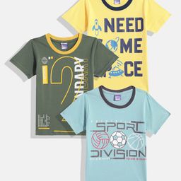 Here&Now X Game Begins Boys Assorted Set of 3 Typography Printed T-shirts-picture-22