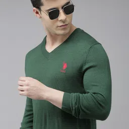 U.S. Polo Assn. Men Green Solid Pullover with Embroidered Detail-picture-44