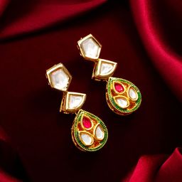 Anouk Gold-Plated Kundan Studded Geometric Shaped Drop Earrings-picture-38