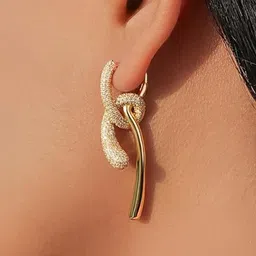 Amalfa 18K Gold Plated Zircon Studded Drop Knot Earrings-picture-40