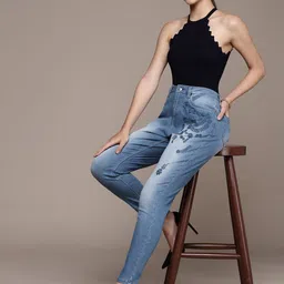 bebe Women Indigo Denim Daze Super Skinny Fit High-Rise Embroidered Jeans-picture-52