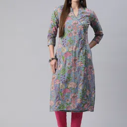 Readiprint Fashions Women Floral Printed Regular Sequinned Pure Cotton Kurta with Trousers-picture-18