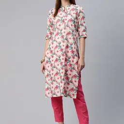 Readiprint Fashions Women Floral Printed Regular Thread Work Pure Cotton Kurta with Trousers-picture-13