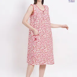 Breezly Pack Of 2 Floral Printed Sleeveless Pure Cotton Midi Nightdress-picture-14