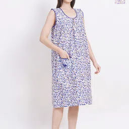 Breezly Pack Of 2 Floral Printed Sleeveless Pure Cotton Midi Nightdress-picture-18