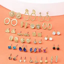 Zaveri Pearls Set of 25 Gold-Plated Contemporary Studs Earrings-image-53