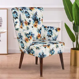 GLOBALLY INDIAN White And Blue Wooden Accent Arm Lounge Chair-image-94