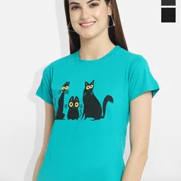 Fabflee Women Multicoloured 3 Printed Extended Sleeves Applique T-shirt image 1