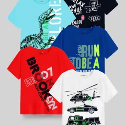 KUCHIPOO Boys Multicoloured 5 Printed Extended Sleeves T-shirt-image-56