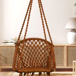 Patiofy Brown Cotton D-Shaped Comfortable Hammock Swing Chair With Hanging Kit-image-29