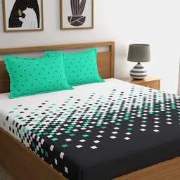 My Room Grey & Green Geometric 140 TC King Bedsheet with 2 Pillow Covers-image-36
