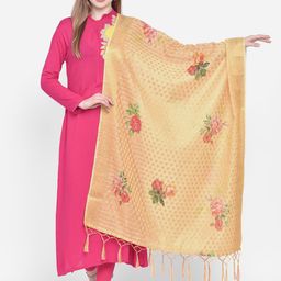Dupatta Bazaar Yellow & Pink Woven Design Banarasi Silk Dupatta-picture-8
