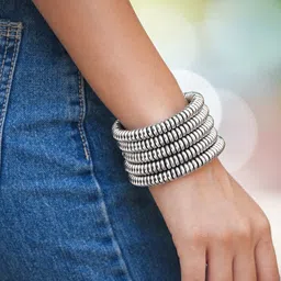 RubansSilver-Plated Glossy Silver Beaded Multi-Layered Coiled Bracelet-image-3