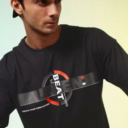 HRX by Hrithik Roshan Men Printed Drop-Shoulder Sleeves Oversized Pure Cotton T-shirt-image-94