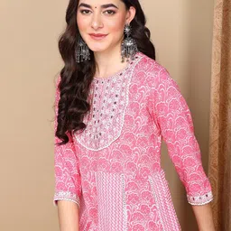 KALINI Ethnic Motifs Embroidered Mirror Work A-Line Kurta With Trousers & Dupatta image 3