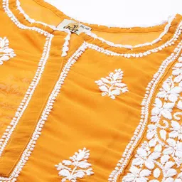 ADA Plus Size Mustard Ethnic Motifs Embroidered Poly Georgette Chikankari Kurti With Slip image 5