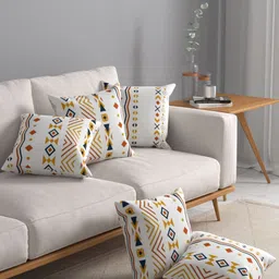 URBAN SPACE Orange & Off White Pack of 3 Printed Square Cushion Covers image 2