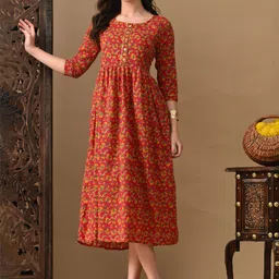 MURLI KURTI Ethnic Motifs Printed Round Neck Tie-Ups Maternity Maxi Ethnic Dress image 3