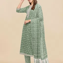 KALINI Women Green Ethnic Motifs Printed Regular Gotta Patti Kurta with Palazzos & With Dupatta image 3
