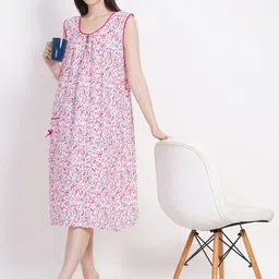 Breezly Pack Of 2 Floral Printed Sleeveless Pure Cotton Midi Nightdress image 2