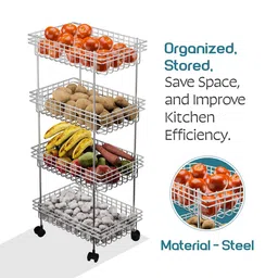 Kuber Industries Unisex Silver Metal 4-Layer Fruits Stand with Wheels Kitchen Trolley image 5