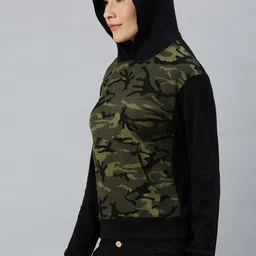 Campus Sutra Women Green Camouflage Printed Hooded Sweatshirt image 2