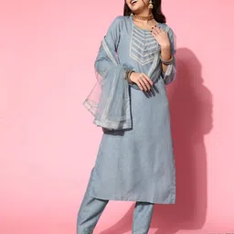 SheWill Women Ethnic Motifs Silk Blend Hyper Texture Kurta Set image 3