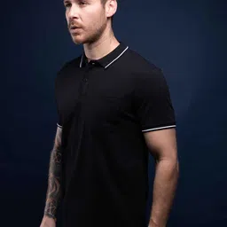 MAXZONE Men Polo Collar Drop-Shoulder Sleeves Raw Edge T-shirt image 2