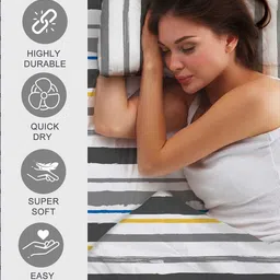 Layers Zen Grey & White Striped 225 TC King Bedsheet with 2 Pillow Covers image 5