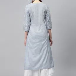 Biba Women Blue White Pure Cotton Printed Straight Kurta image 3