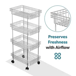 Kuber Industries Unisex Silver Metal 4-Layer Fruits Stand with Wheels Kitchen Trolley image 2