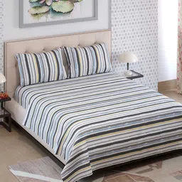 Layers Zen Grey & White Striped 225 TC King Bedsheet with 2 Pillow Covers image 3