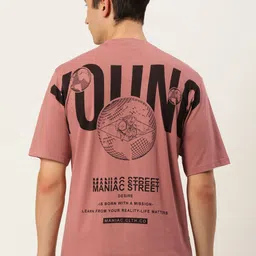 Maniac Men Pink & Black Pure Cotton Typography  Printed T-shirt-picture-17