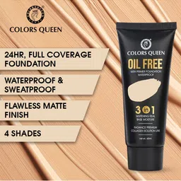 Colors Queen 3 In 1 Oil Free Water Proof Foundation with Primer 60 ml - Golden Beige 03 image 4