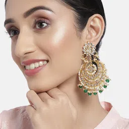 I Jewels Green Gold-Plated Studded Crescent Shaped Chandbalis-picture-34