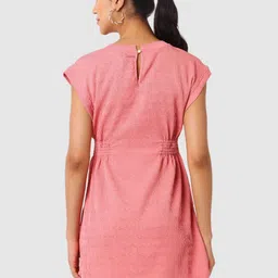 Freehand by The Indian Garage Co Self Design Round Neck A-Line Mini Dress image 2